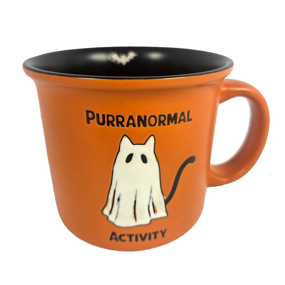 Better Living Purranormal Activity Ghost Cat Halloween Mug Orange Ceramic 4 Inch